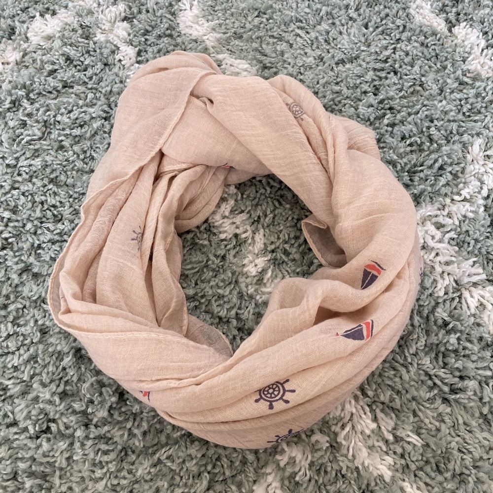Beige Nautical Print Infinity Scarf